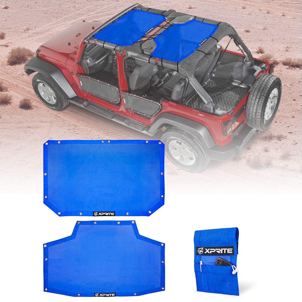 Xprite Bikini Soft Top Mesh Safari Sunshade Screen for 2007- -2018 Jeep Wrangler JKU 4 Door - Blue